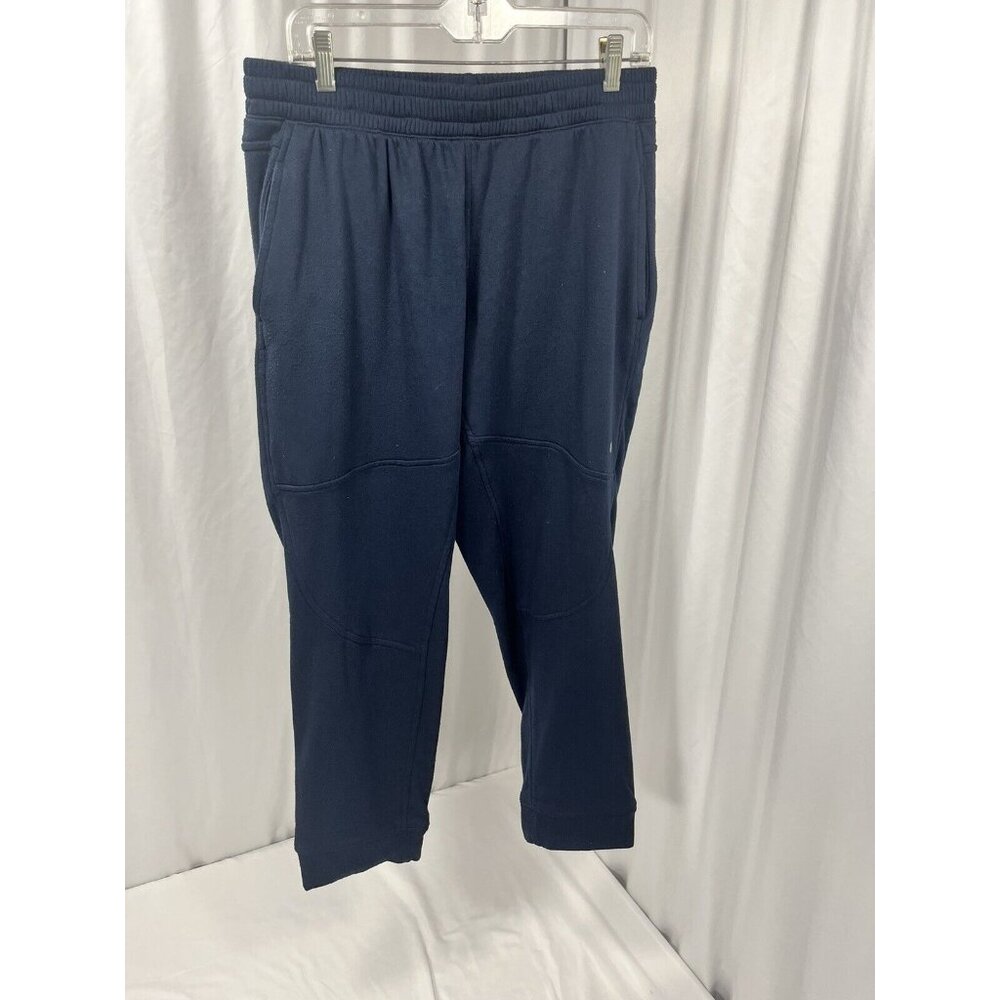 BALLY Fitness Mens Large Navy Fleece Lined Zip-Pockets Stretch Knit Jogger Pants